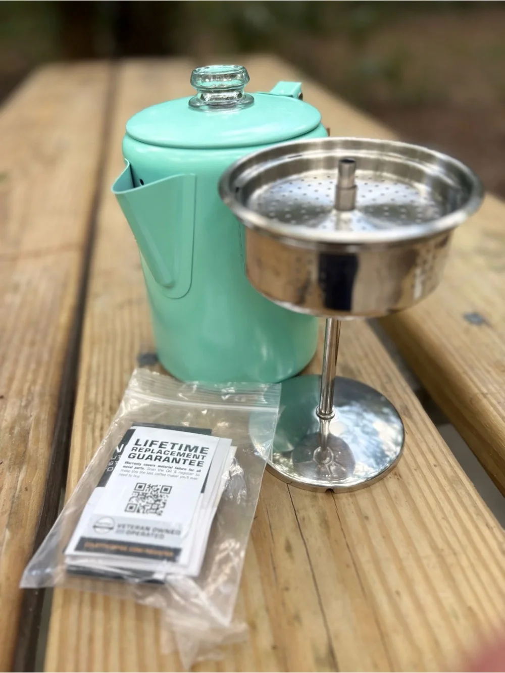 COLETTI Bozeman Camping Coffee Percolator in a seafoam green new